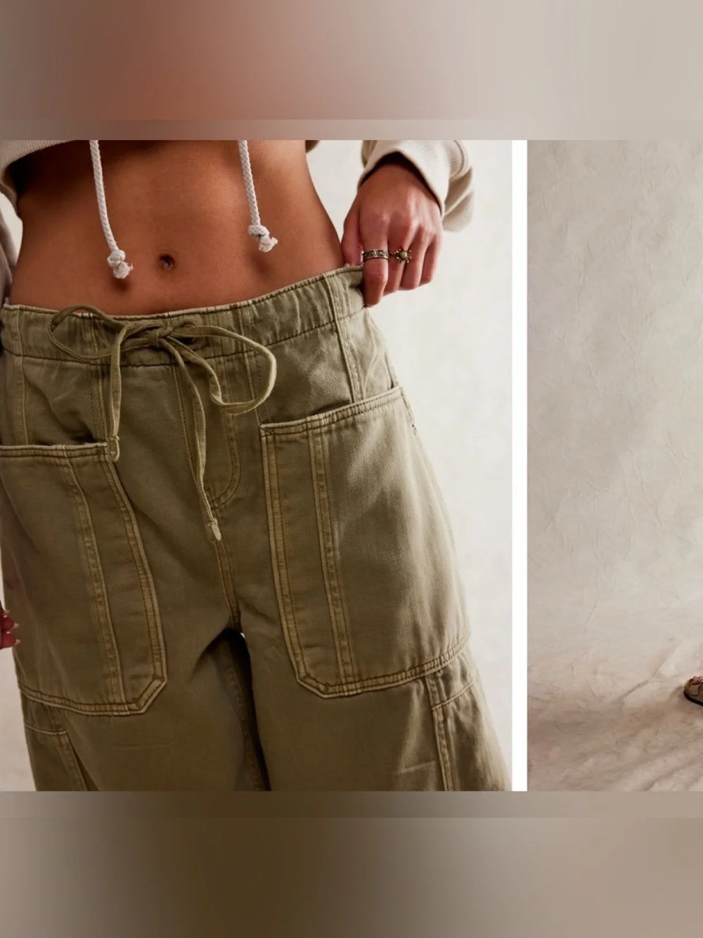 NWOT Free People We The Free Silverton Pull-On Barrel Jeans - aloe green tan XS